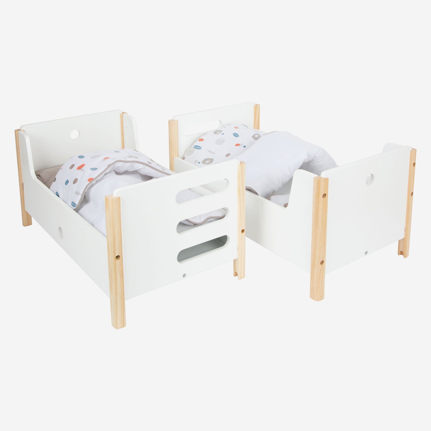 Small Foot - hölzernes Puppenhochbett mit kleinem Knopf und Bettwäsche, 6-teilig.