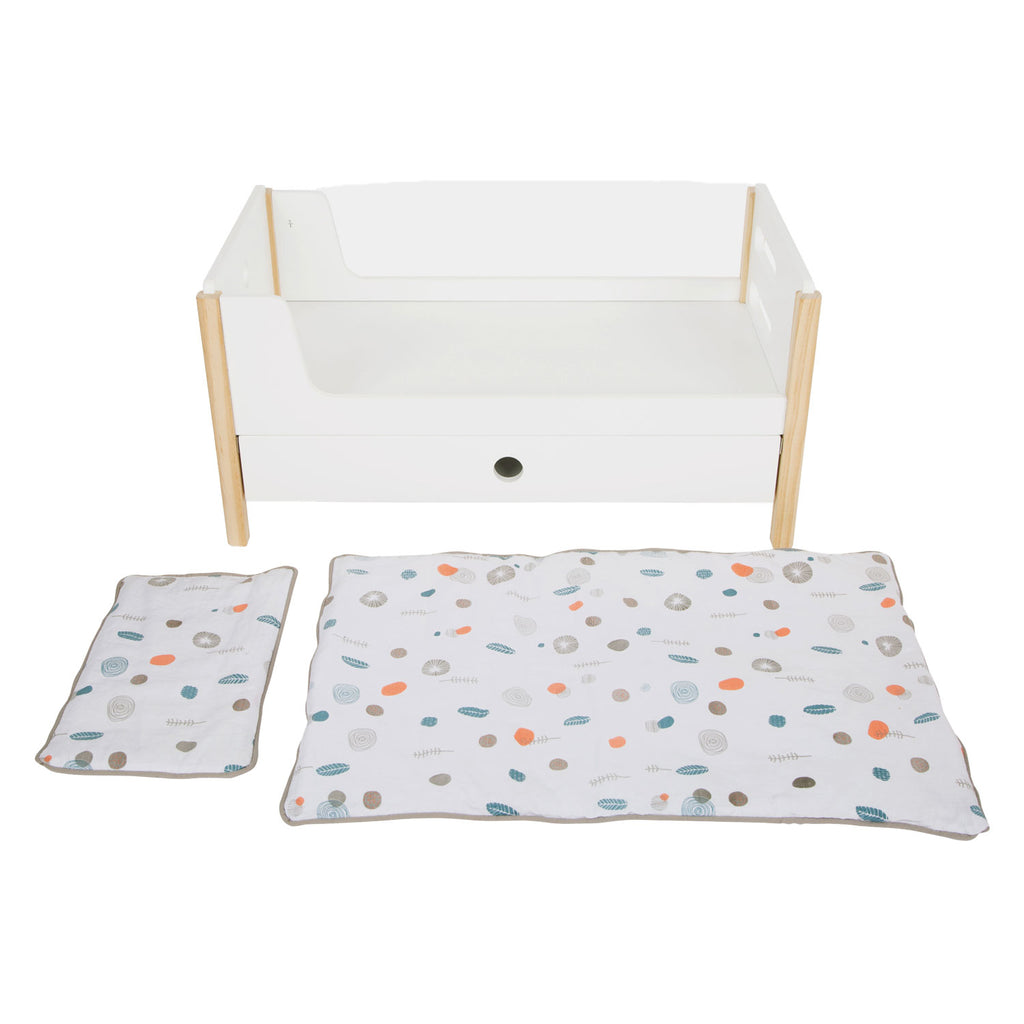 Small Foot - hölzernes Puppenhochbett mit kleinem Knopf und Bettwäsche, 6-teilig.