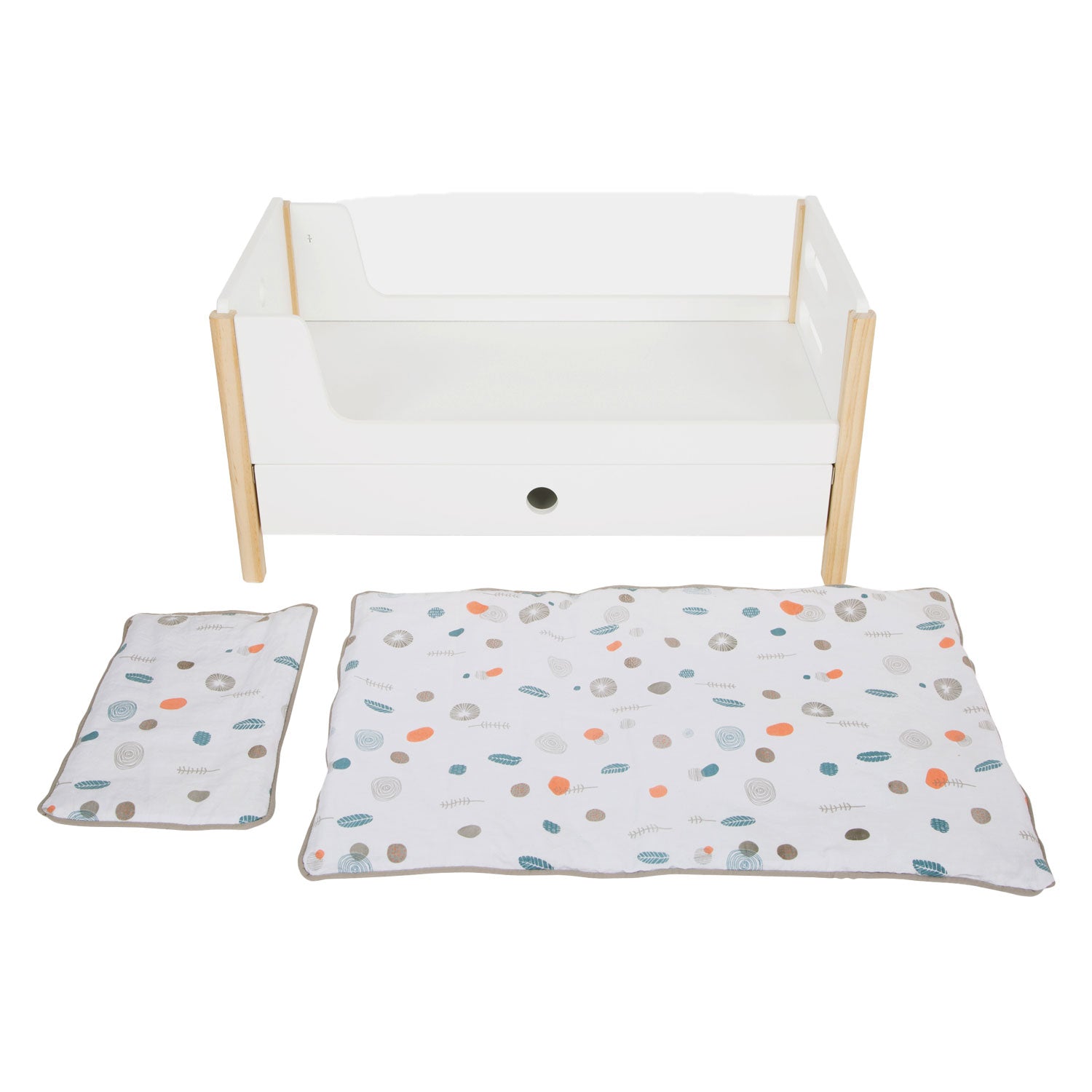 Small Foot - hölzernes Puppenhochbett mit kleinem Knopf und Bettwäsche, 6-teilig.