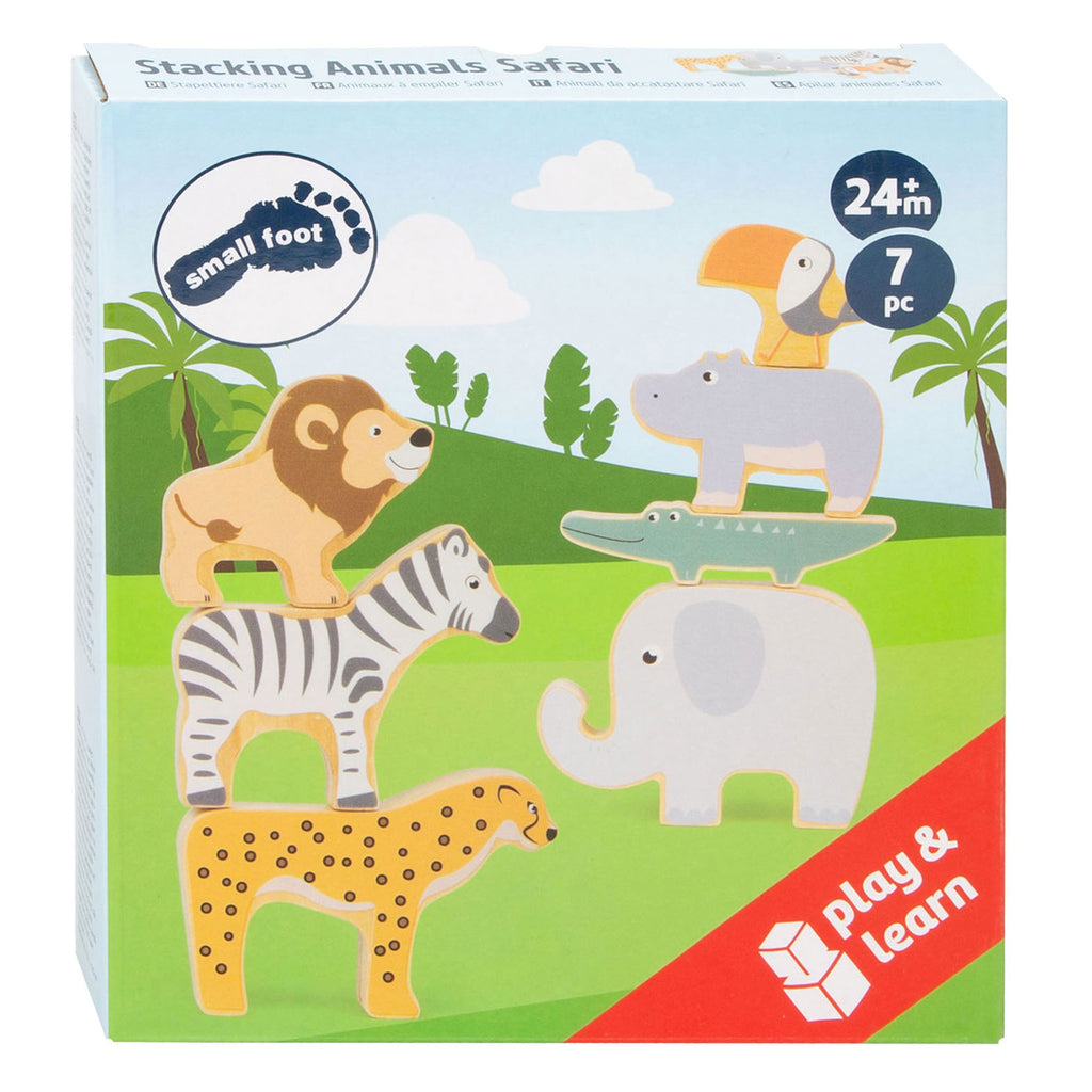 Small Foot - Balance-Spiel mit Safari-Tieren aus Holz, 7-teilig.