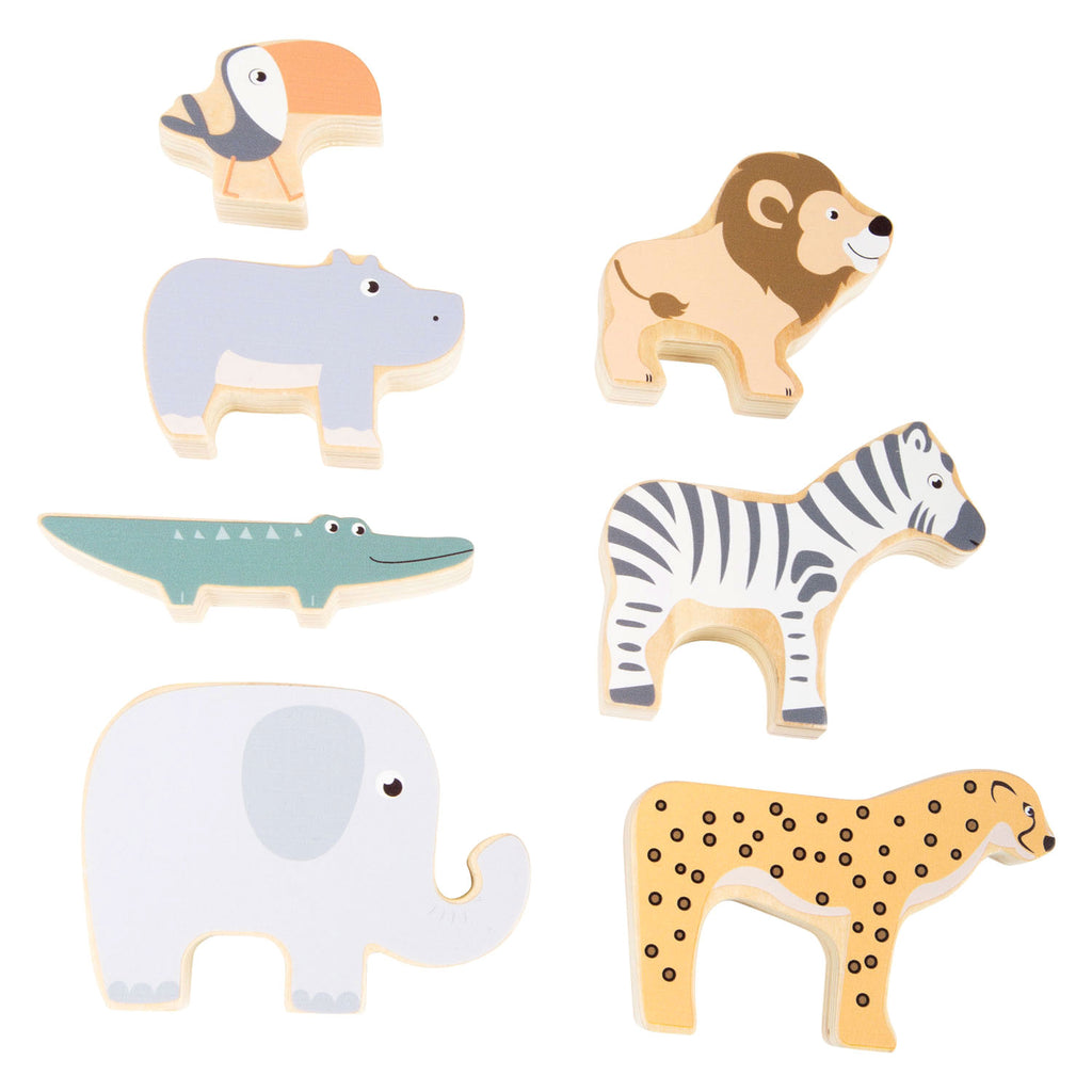 Small Foot - Balance-Spiel mit Safari-Tieren aus Holz, 7-teilig.