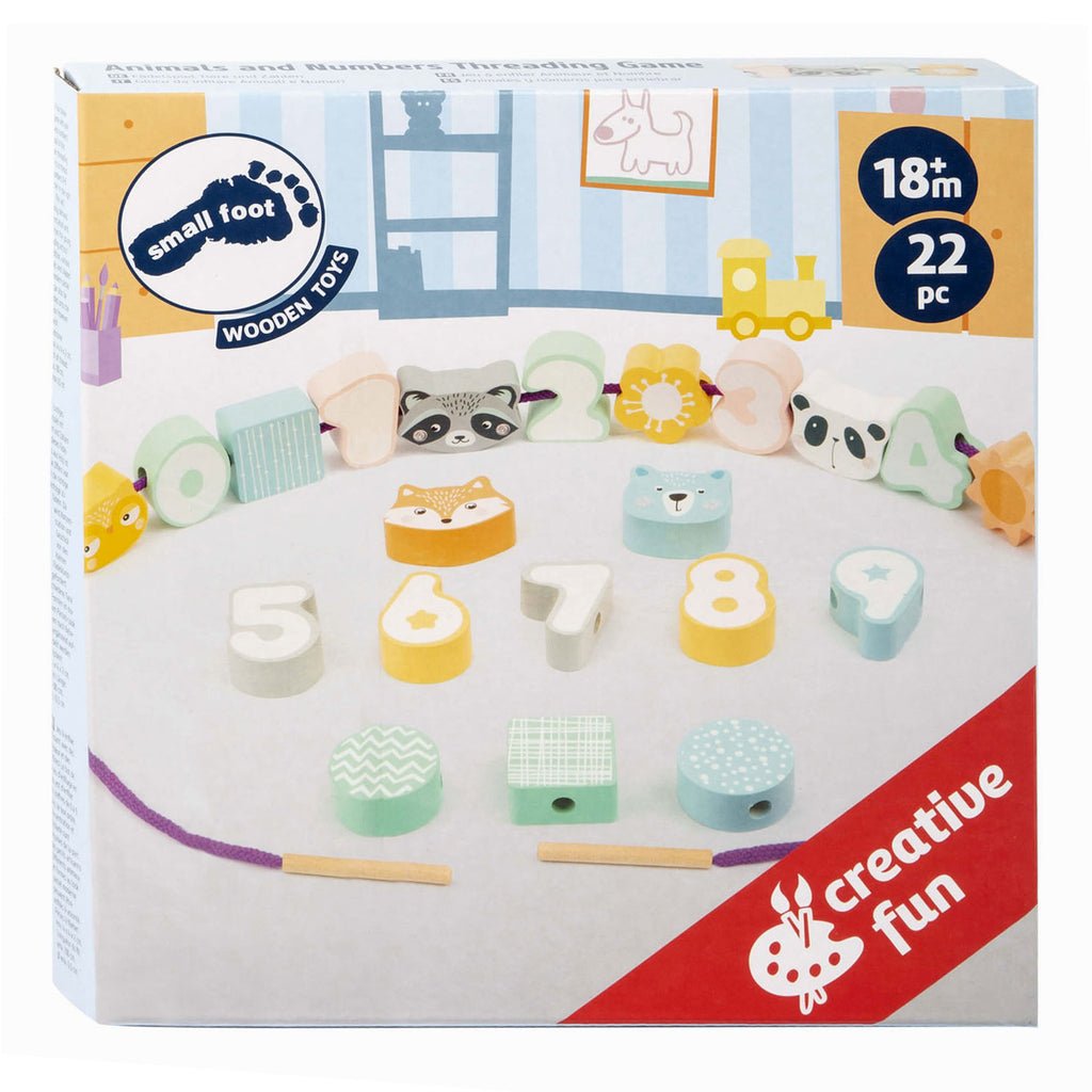 Small Foot - Holzfädelspiel mit Tieren und Zahlen, 22-teilig.