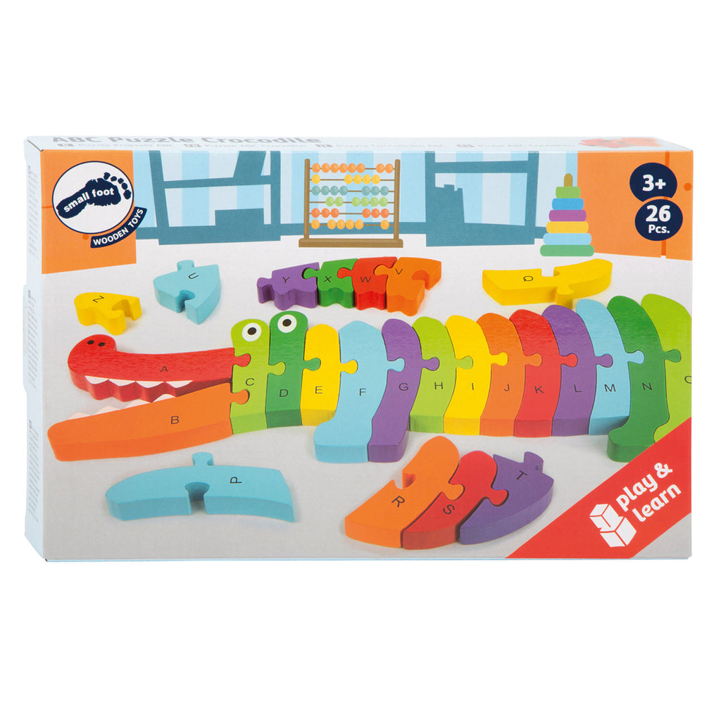 Small Foot - Holzpuzzle mit Krokodilmotiv und ABC-Motiv, 26 Teile.