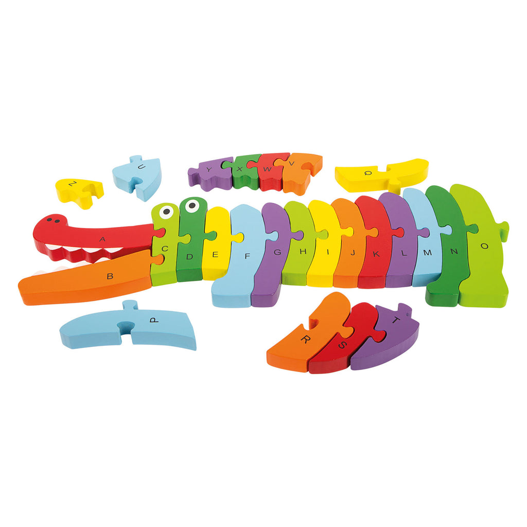 Small Foot - Holzpuzzle mit Krokodilmotiv und ABC-Motiv, 26 Teile.