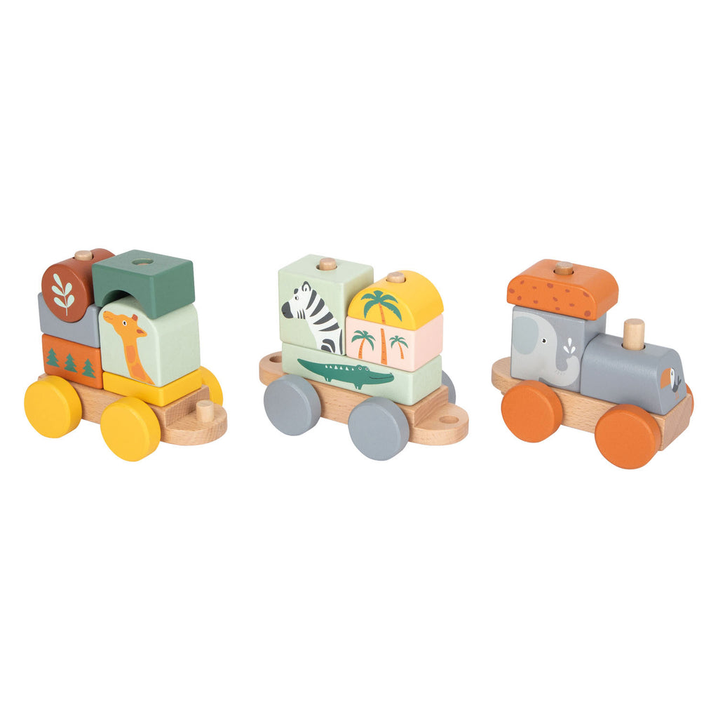 Small Foot - stapelbare Holzbausteine ​​Zug-Safari, 16-teilig.