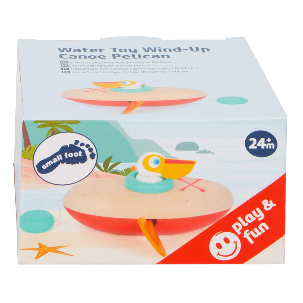 Small Foot - Badespielzeug Holzkanu Pelikan Aufziehmechanismus