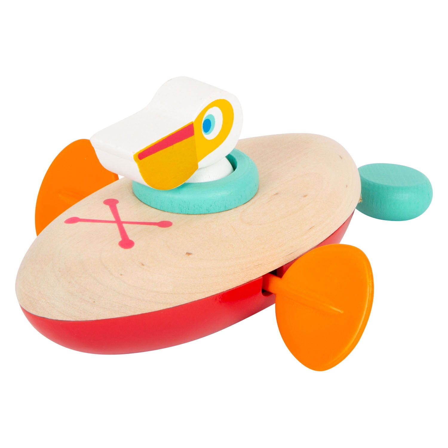 Small Foot - Badespielzeug Holzkanu Pelikan Aufziehmechanismus