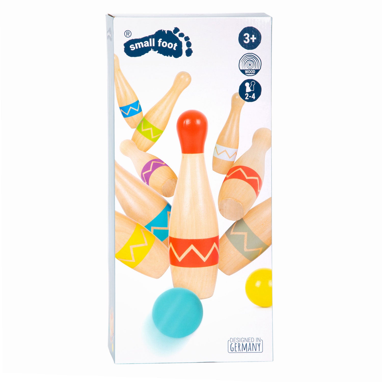 Small Foot - Kegelspiel aus Holz mit Zickzackmuster, 11-teilig.