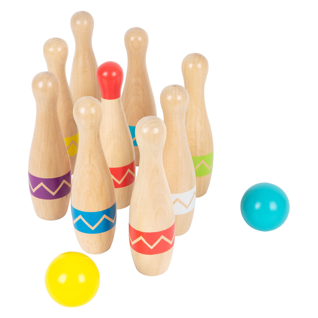 Small Foot - Kegelspiel aus Holz mit Zickzackmuster, 11-teilig.
