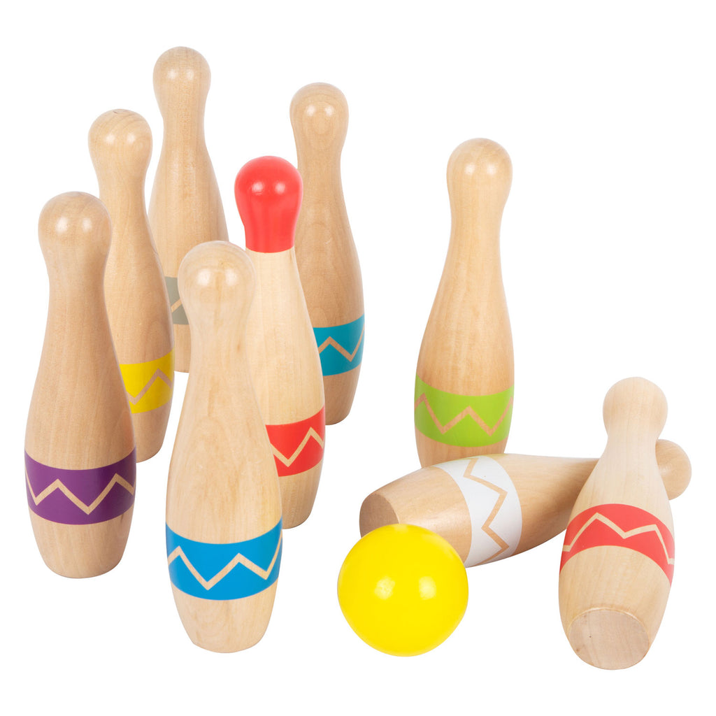 Small Foot - Kegelspiel aus Holz mit Zickzackmuster, 11-teilig.