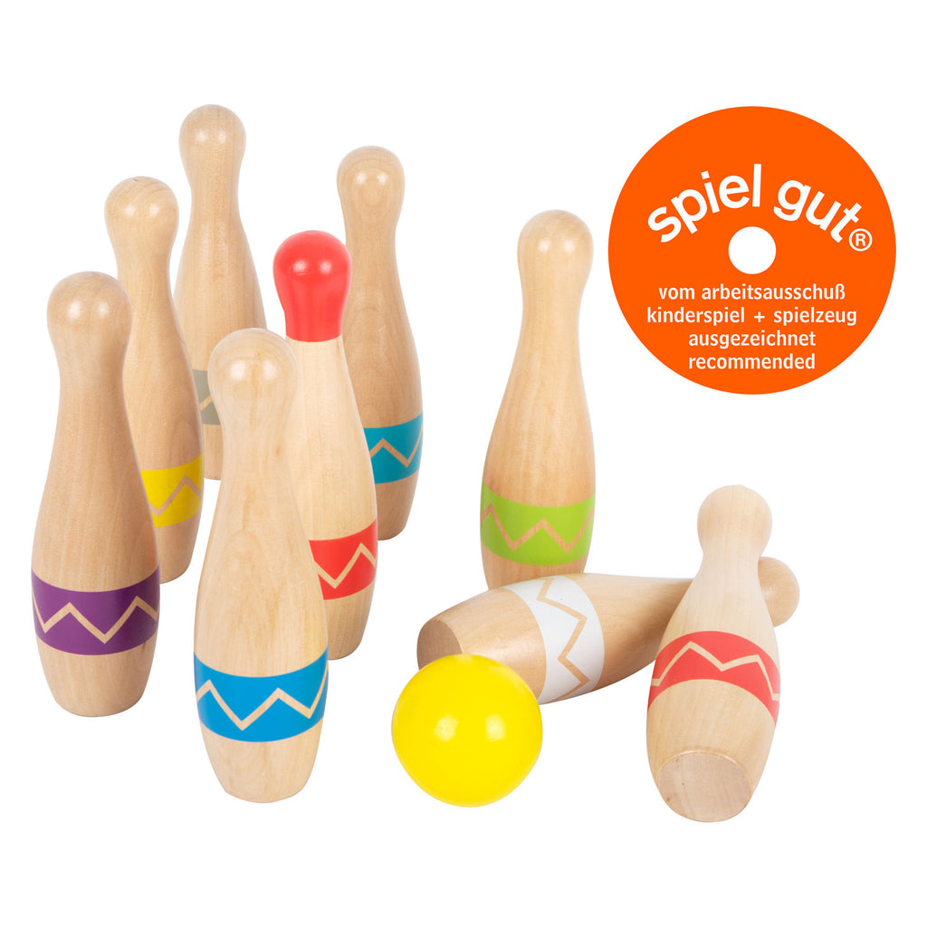 Small Foot - Kegelspiel aus Holz mit Zickzackmuster, 11-teilig.