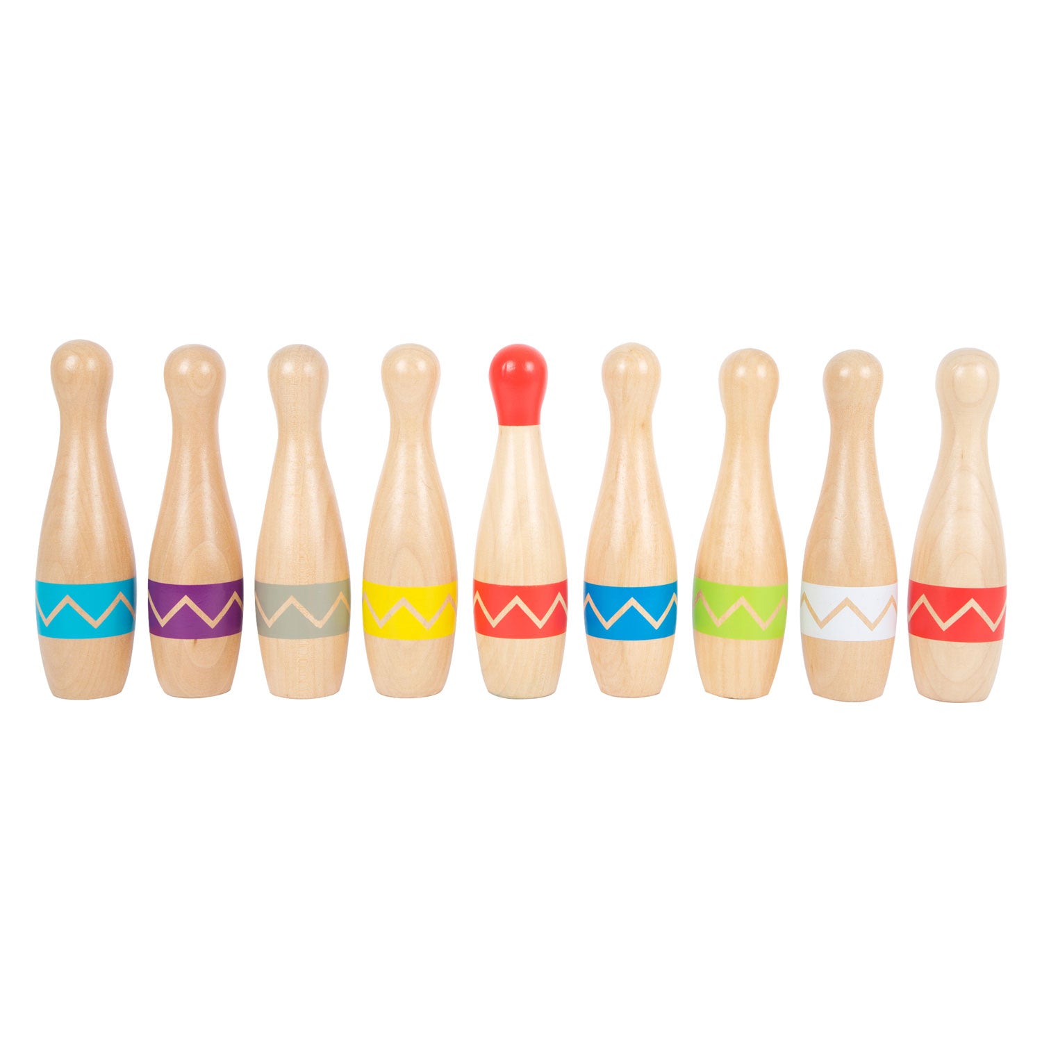 Small Foot - Kegelspiel aus Holz mit Zickzackmuster, 11-teilig.
