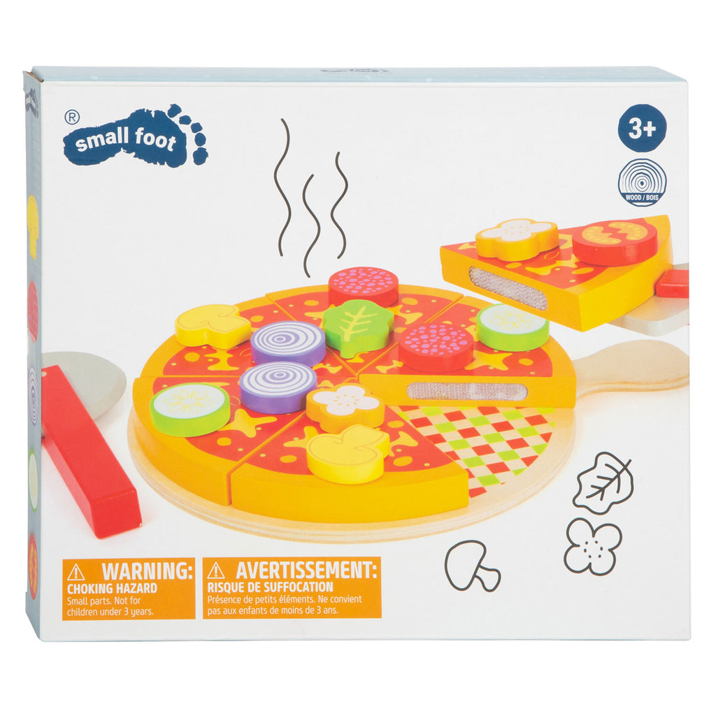 Small Foot - Pizza-Set aus Holz zum Ausschneiden und Spielen, 21-teilig.
