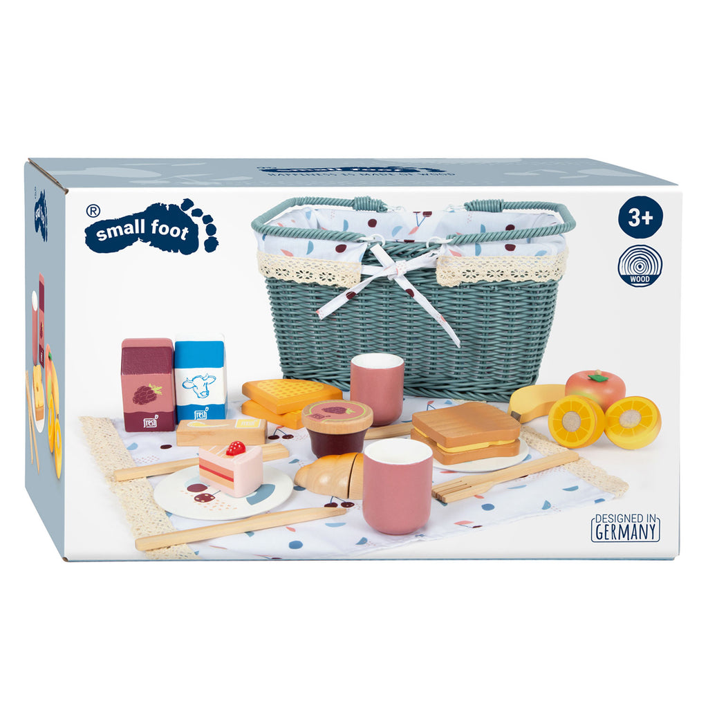 Small Foot - Picknickset mit leckerem Spielzeugessen aus Holz, 26-teilig.
