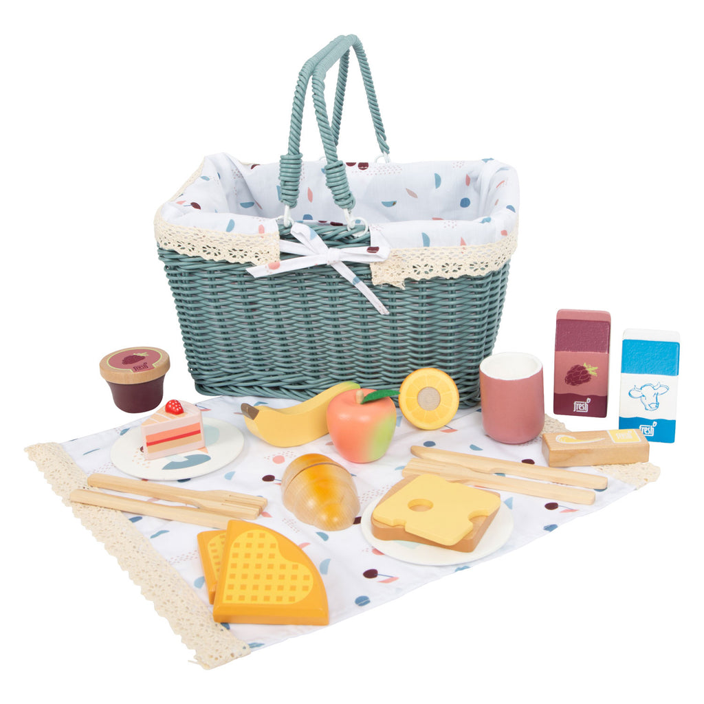 Small Foot - Picknickset mit leckerem Spielzeugessen aus Holz, 26-teilig.