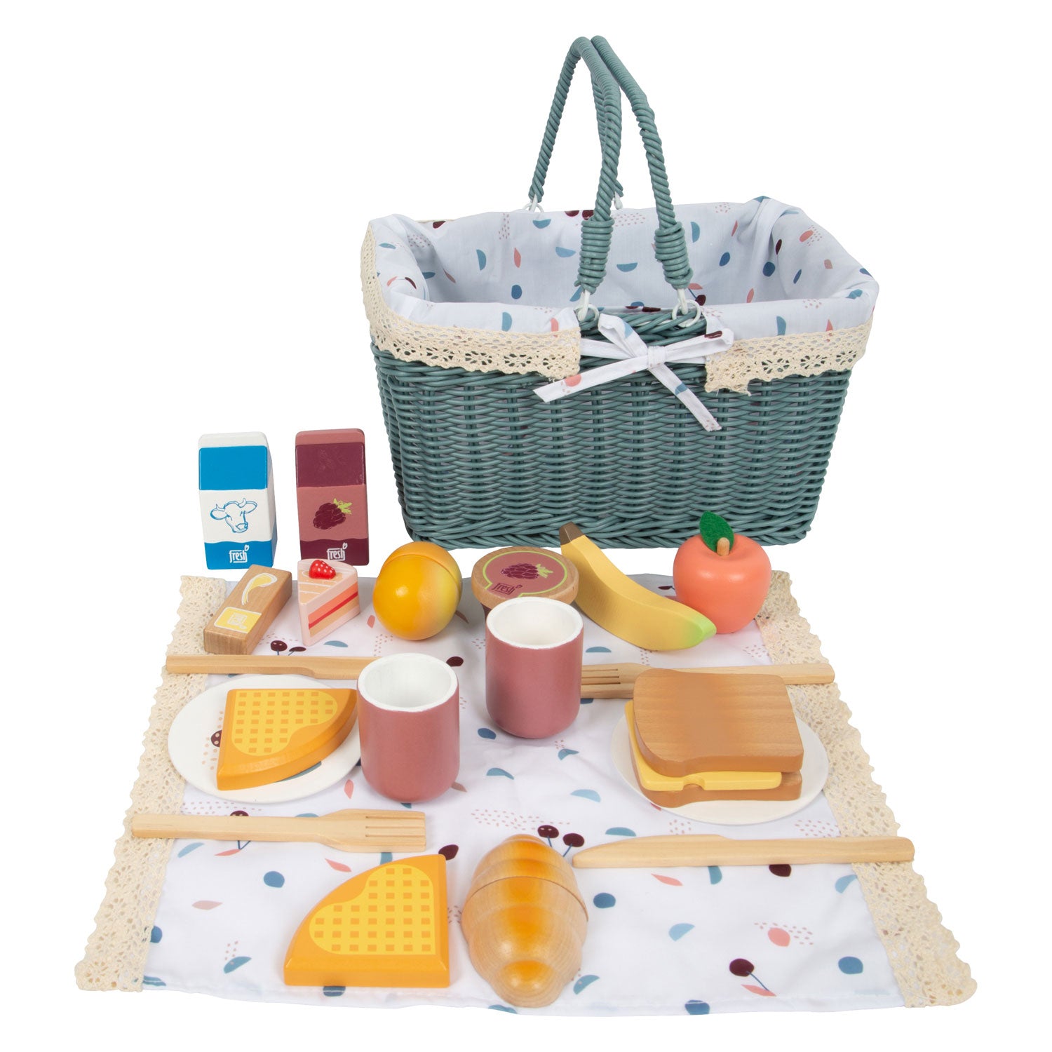 Small Foot - Picknickset mit leckerem Spielzeugessen aus Holz, 26-teilig.