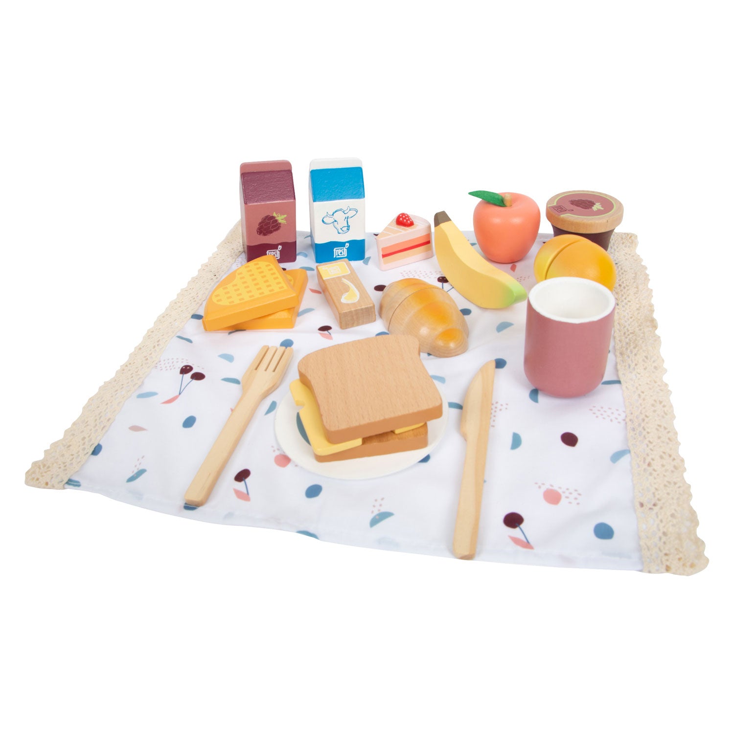 Small Foot - Picknickset mit leckerem Spielzeugessen aus Holz, 26-teilig.