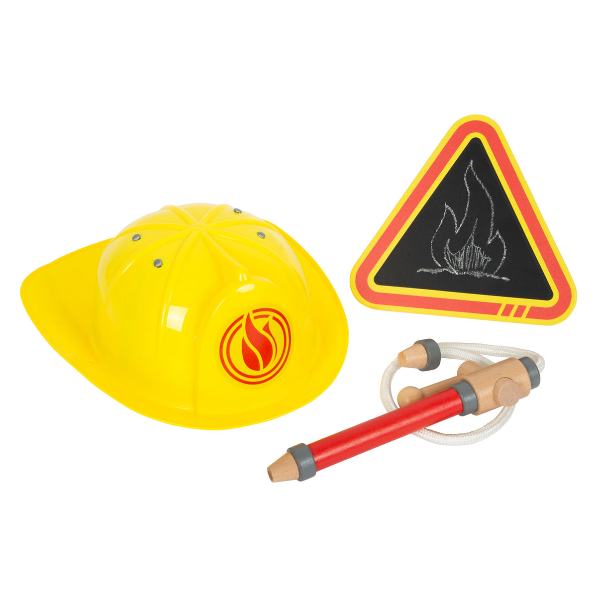 Small Foot - Feuerwehrrucksack mit hölzernen Feuerwehr-Accessoires, 8 Stück.