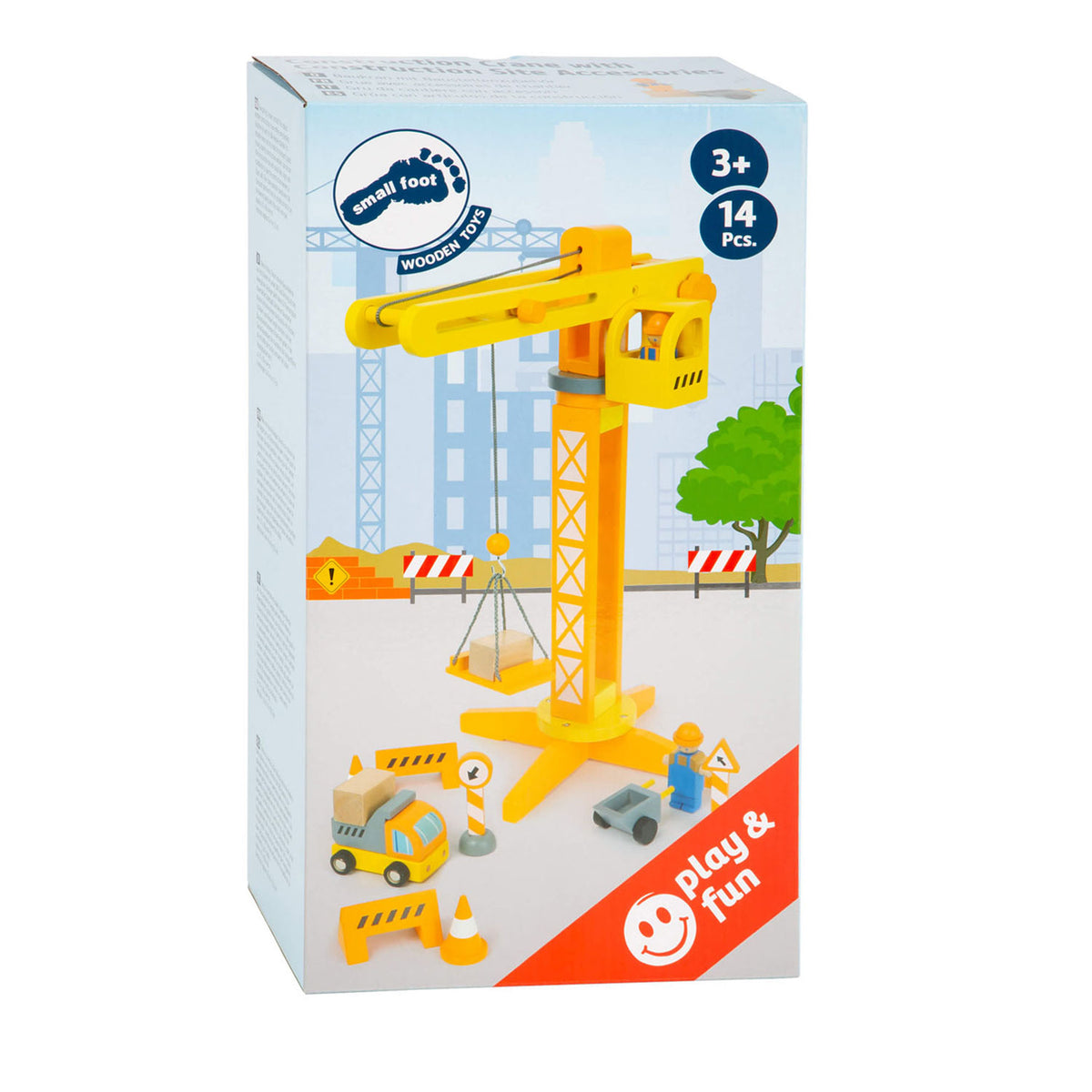 Small foot - houten kraan bouwplaats met accessoires, 14dlg.
