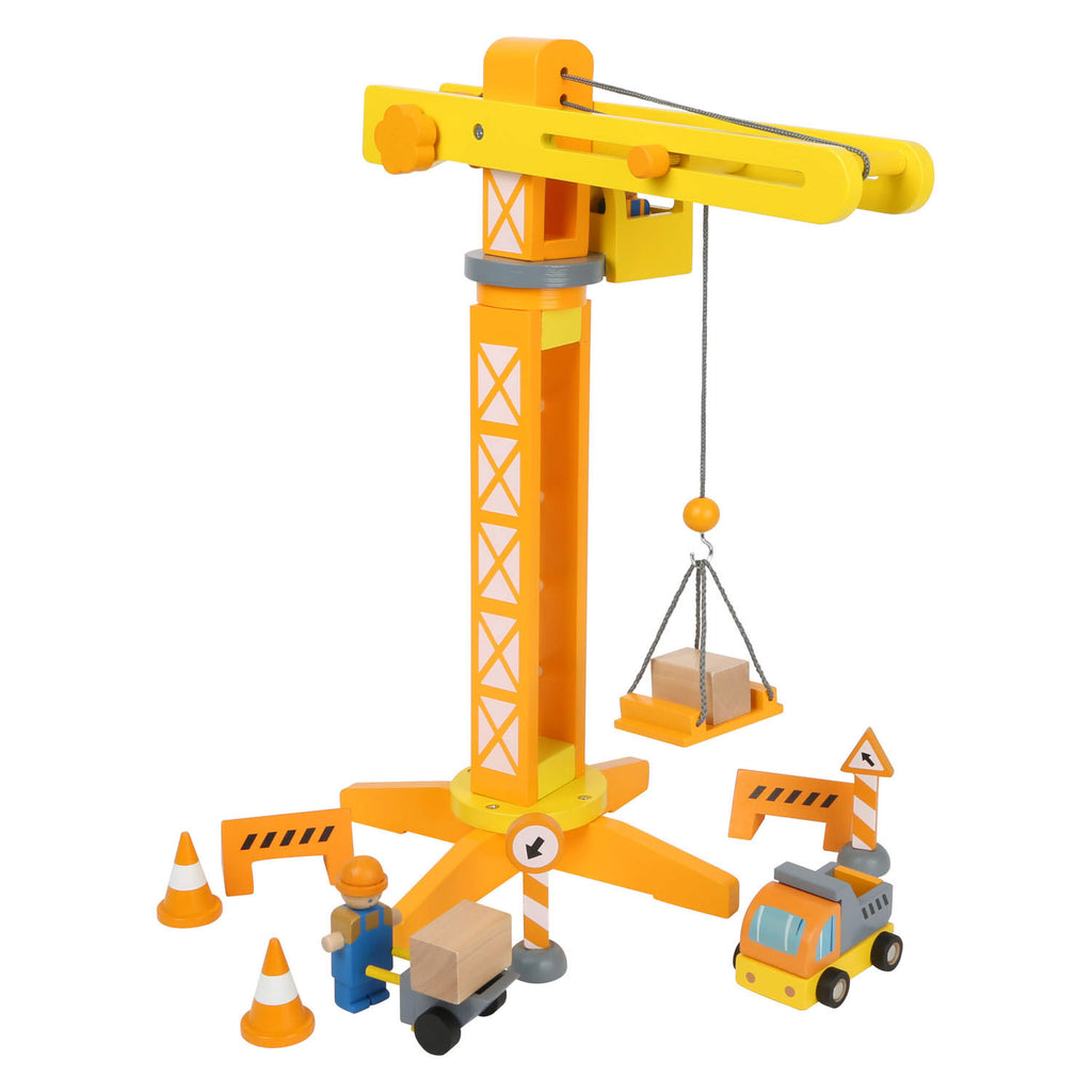 Small foot - houten kraan bouwplaats met accessoires, 14dlg.