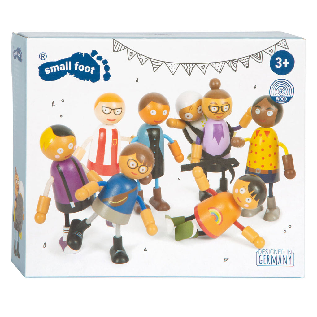 Small Foot - Familie aus flexiblen Holzpuppen mit Baby, 8-teilig.