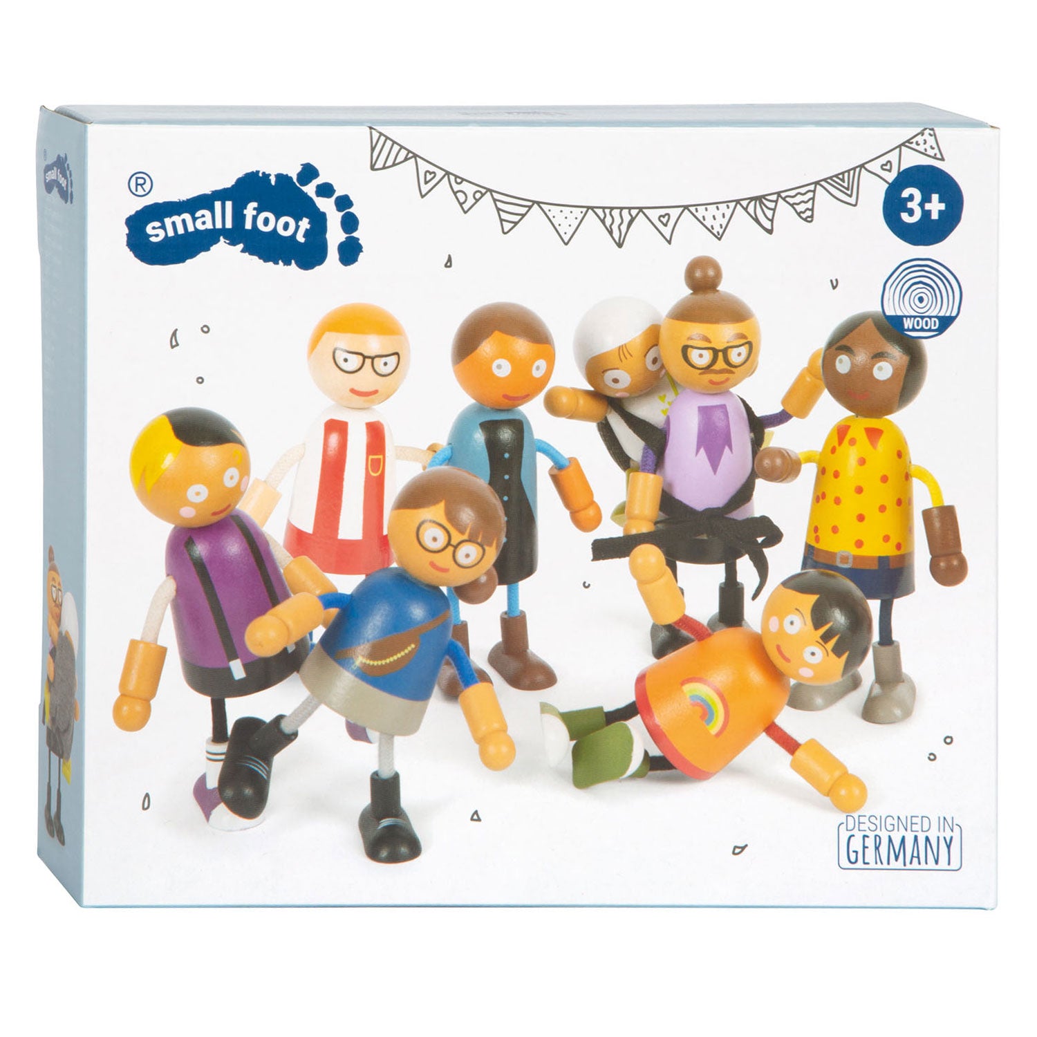 Small Foot - Familie aus flexiblen Holzpuppen mit Baby, 8-teilig.