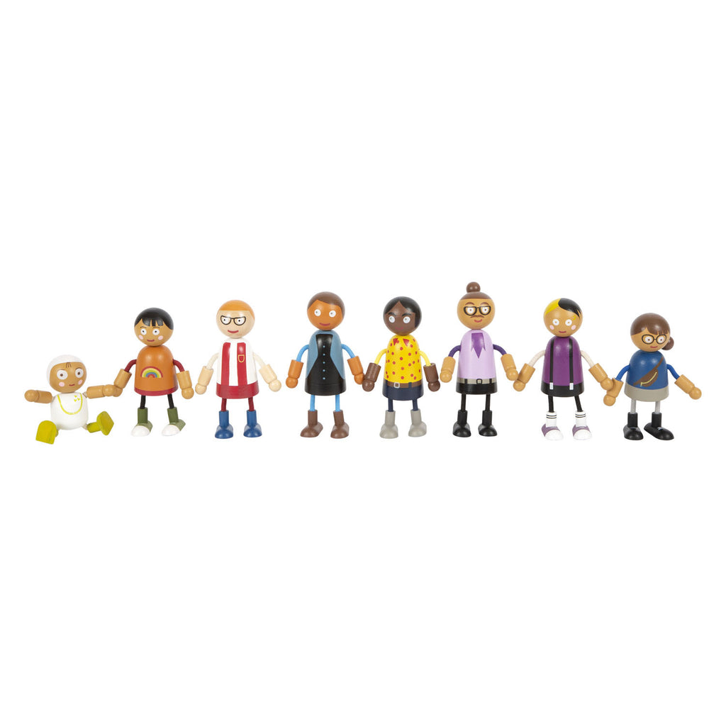 Small Foot - Familie aus flexiblen Holzpuppen mit Baby, 8-teilig.