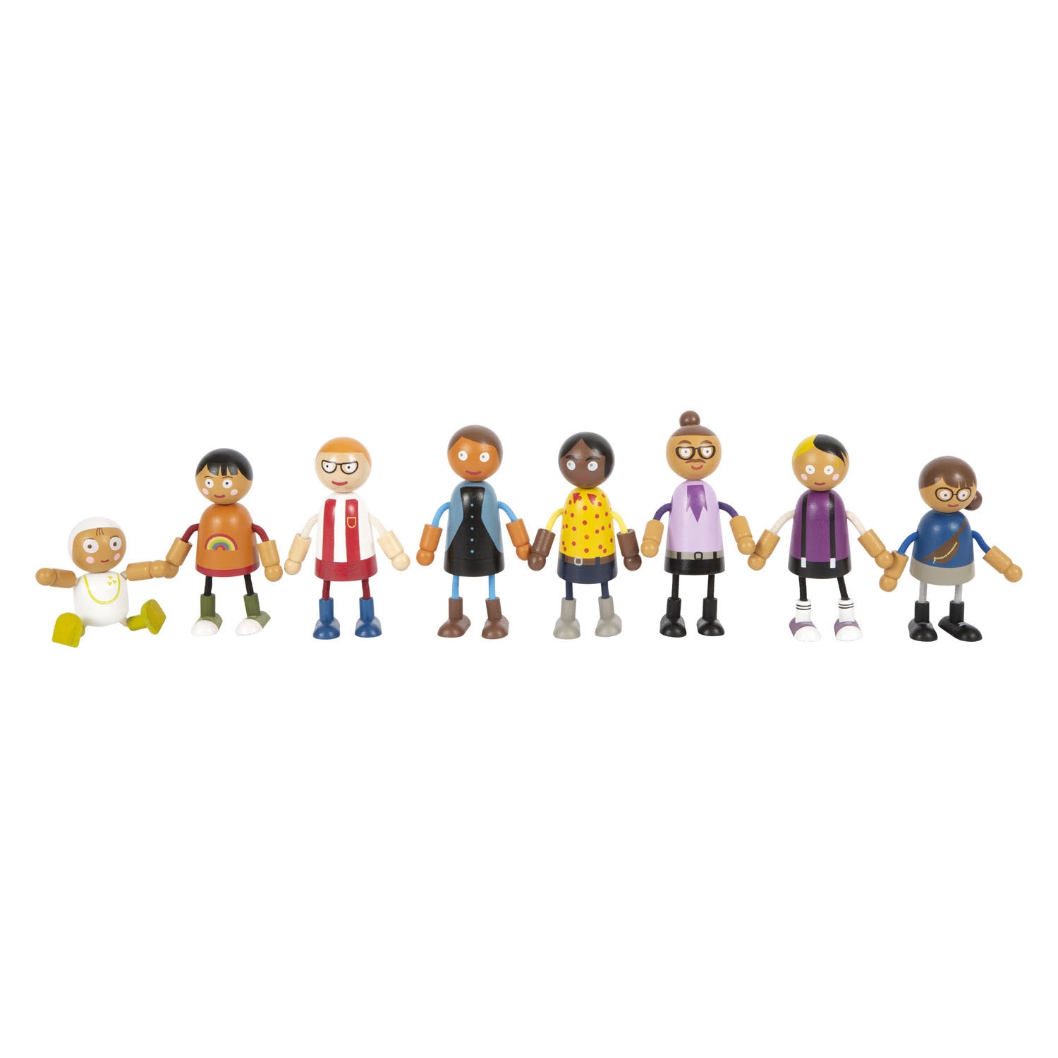 Small Foot - Familie aus flexiblen Holzpuppen mit Baby, 8-teilig.
