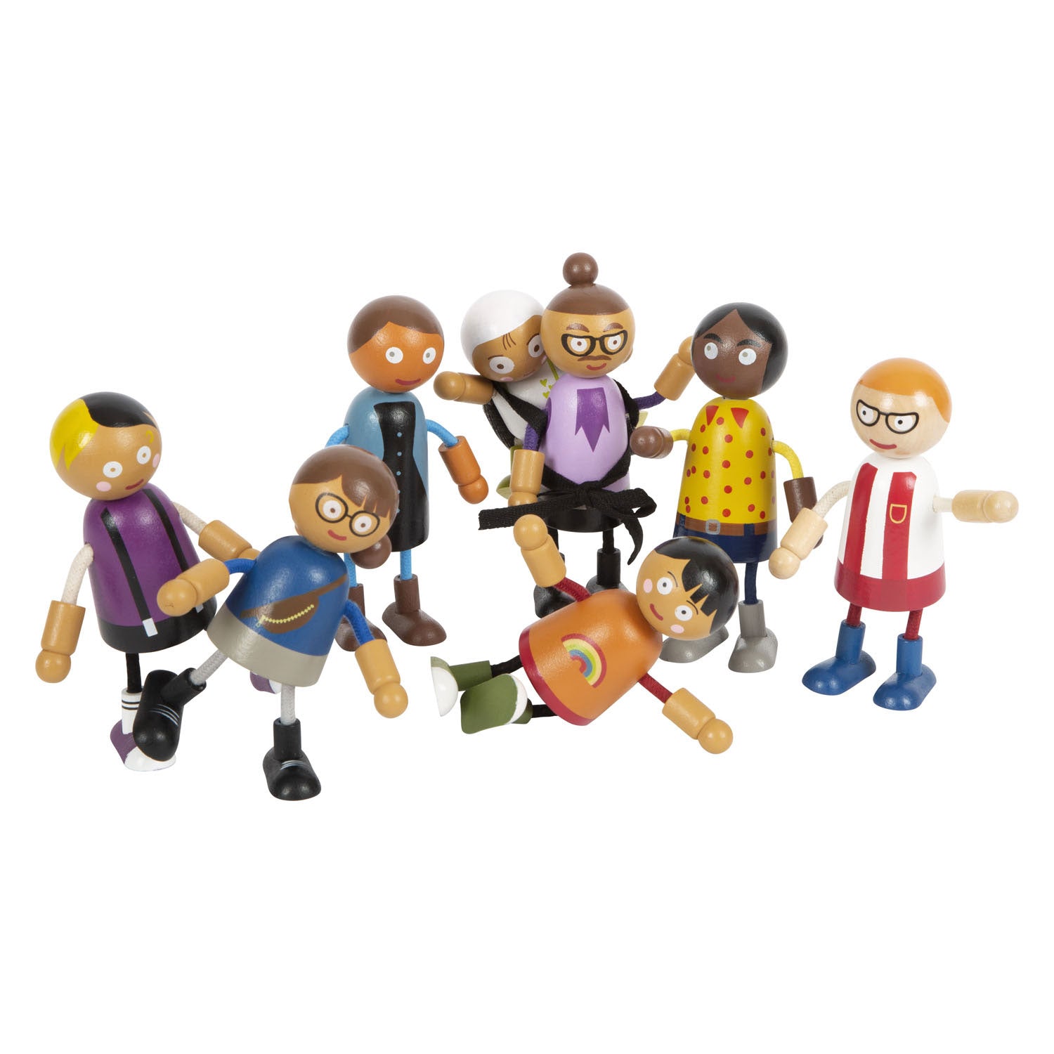 Small Foot - Familie aus flexiblen Holzpuppen mit Baby, 8-teilig.