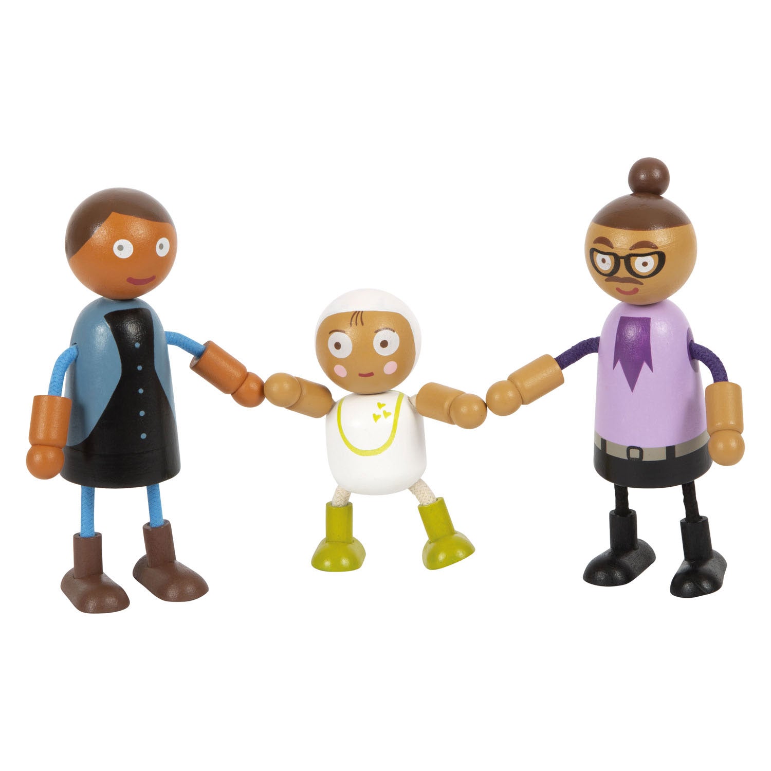 Small Foot - Familie aus flexiblen Holzpuppen mit Baby, 8-teilig.