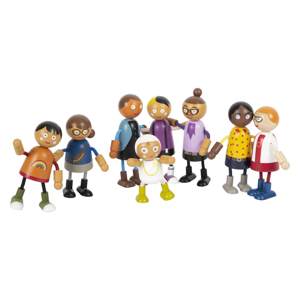 Small Foot - Familie aus flexiblen Holzpuppen mit Baby, 8-teilig.