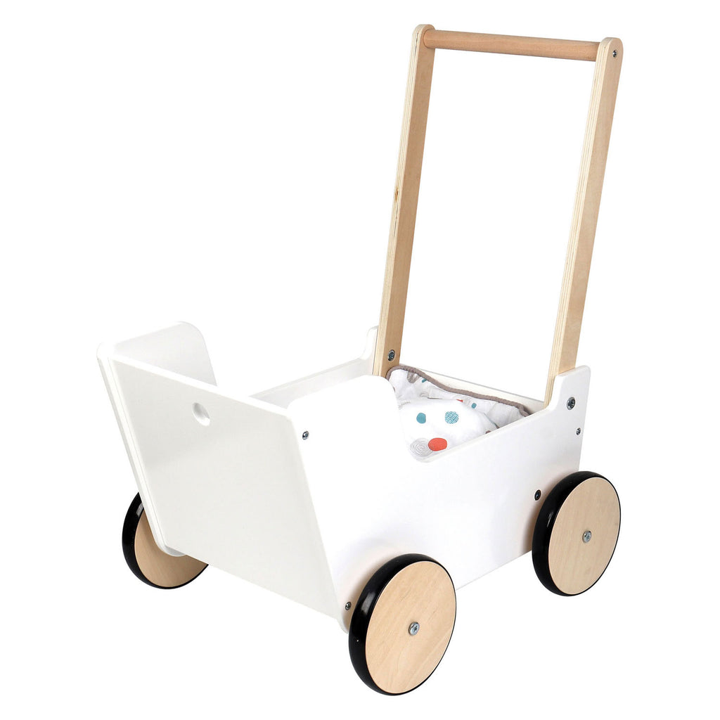 Kleiner Fuß – hölzerner Puppenwagen mit Schiebeknopf