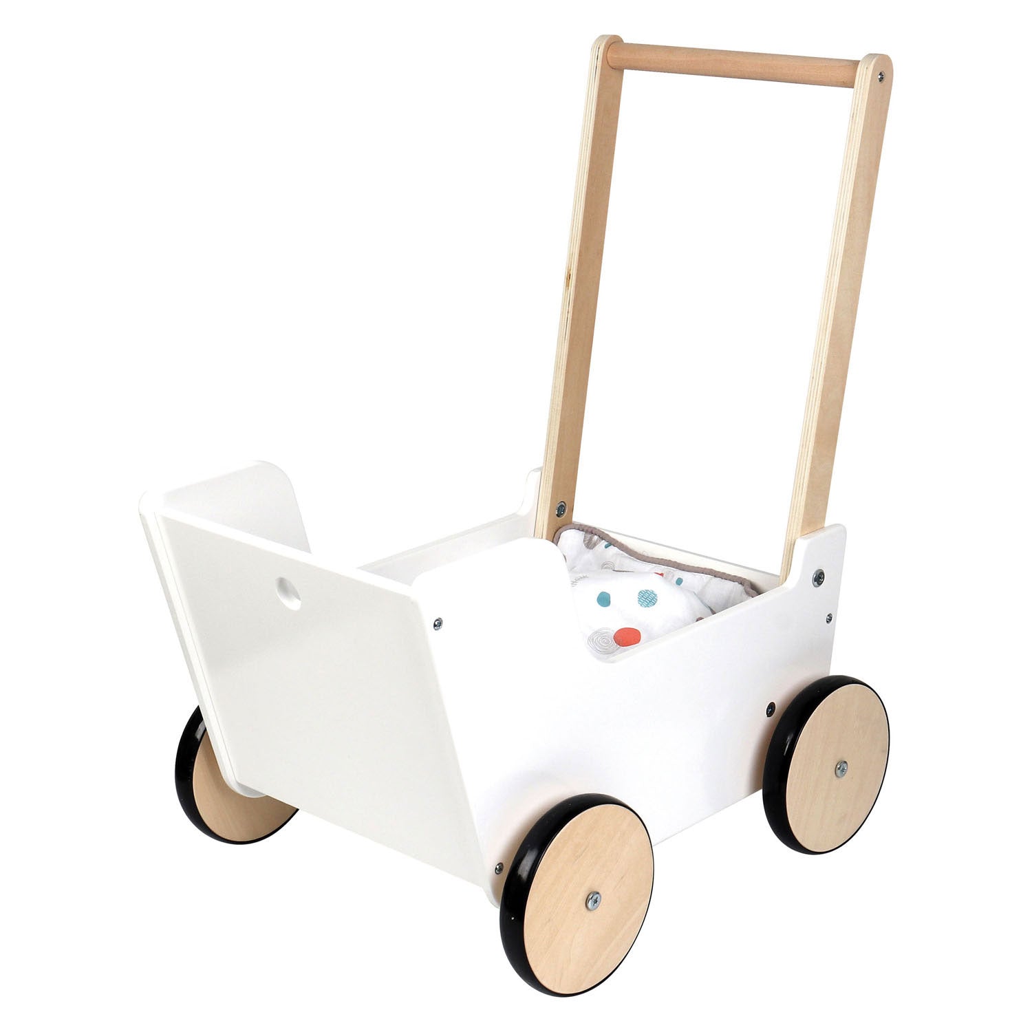 Kleiner Fuß – hölzerner Puppenwagen mit Schiebeknopf