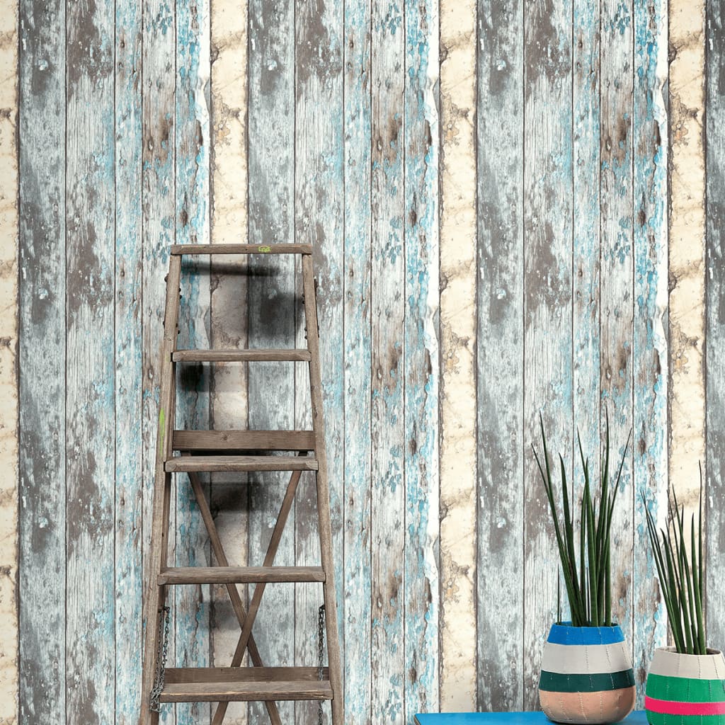 DUTCH WALLCOVERINGS Tapete Gerüst Holz blau PE10012