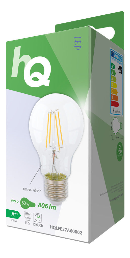 HQ lfe27a60002 LED-Retro-Filamentlampe E27 A60 6 W 806 lm 2700 K