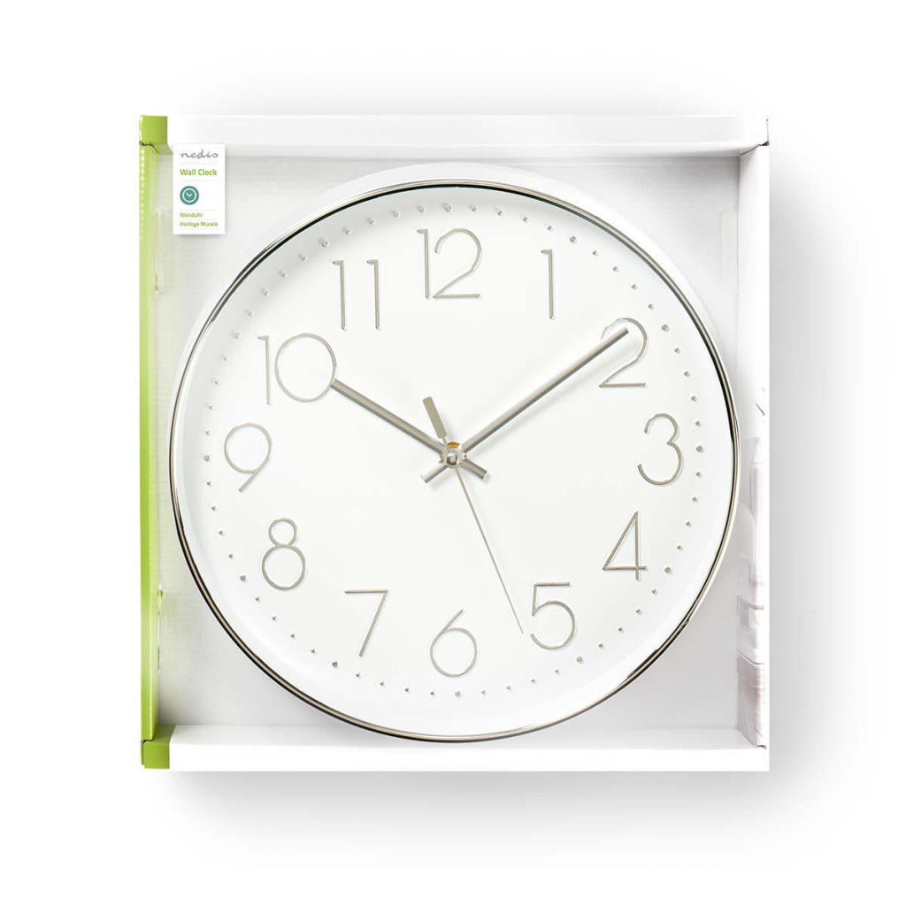 Nedis wandklok | 300 mm | kunststof | wit zilver | 1 stuks - clwa015pc30sr clwa015pc30sr