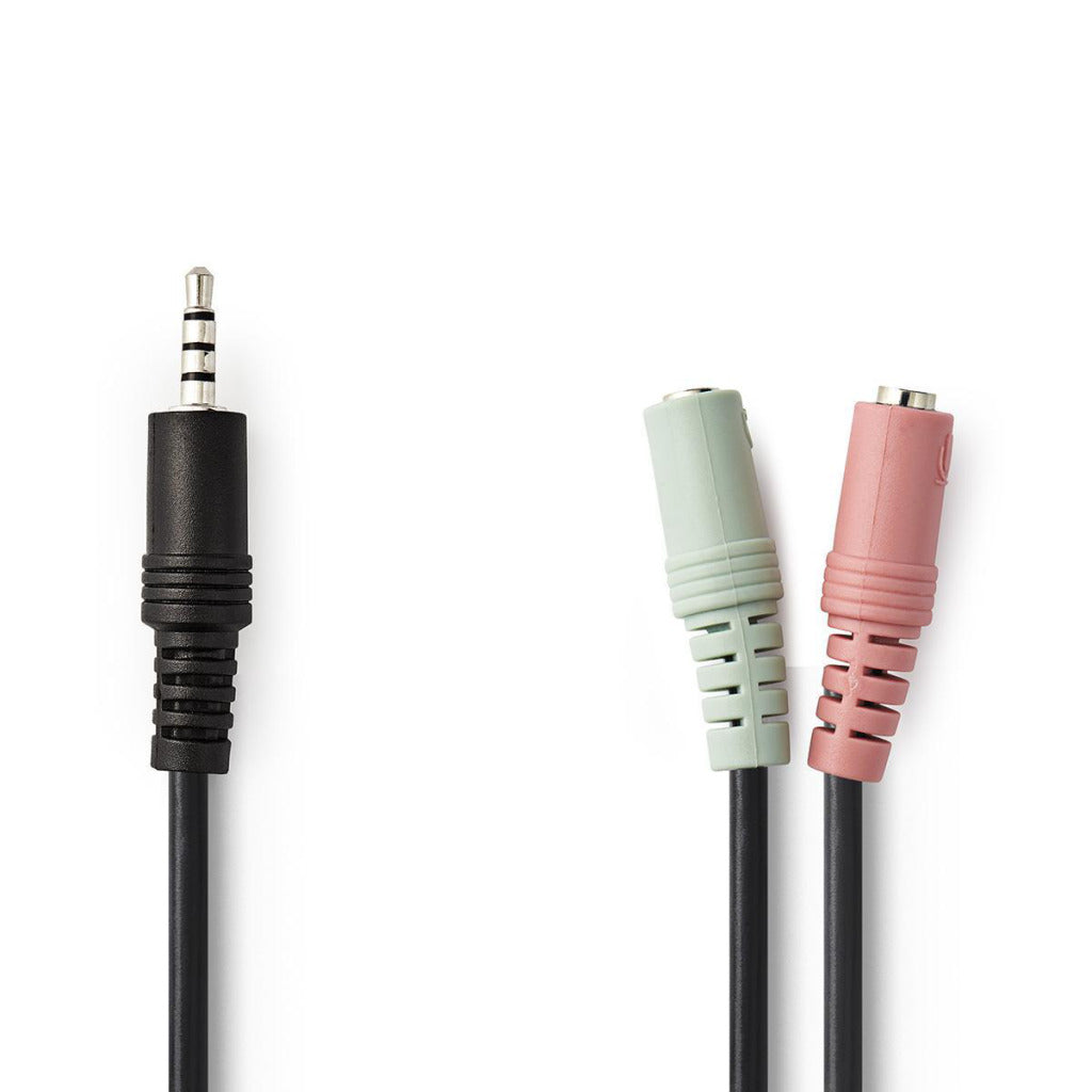 Nedis CAGP22150BK02 Audiokabel für Headsets, 3,5-mm-Klinkenstecker – 2 x 3,5-mm-Buchse, 0,2 m, schwarz