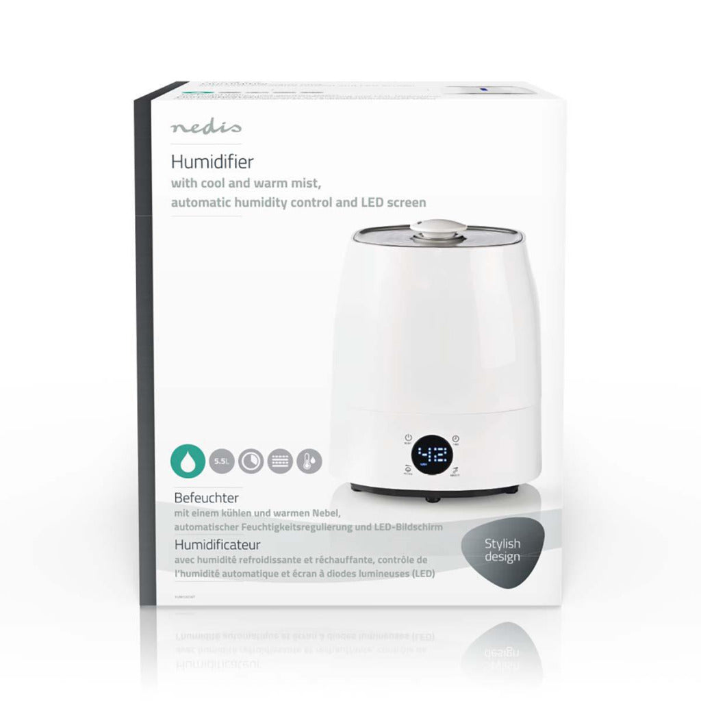 Nedis luchtbevochtiger | 110 w | met koele en warme mist | 5.5 l | grijs wit | 1 stuks - humi120cwt humi120cwt