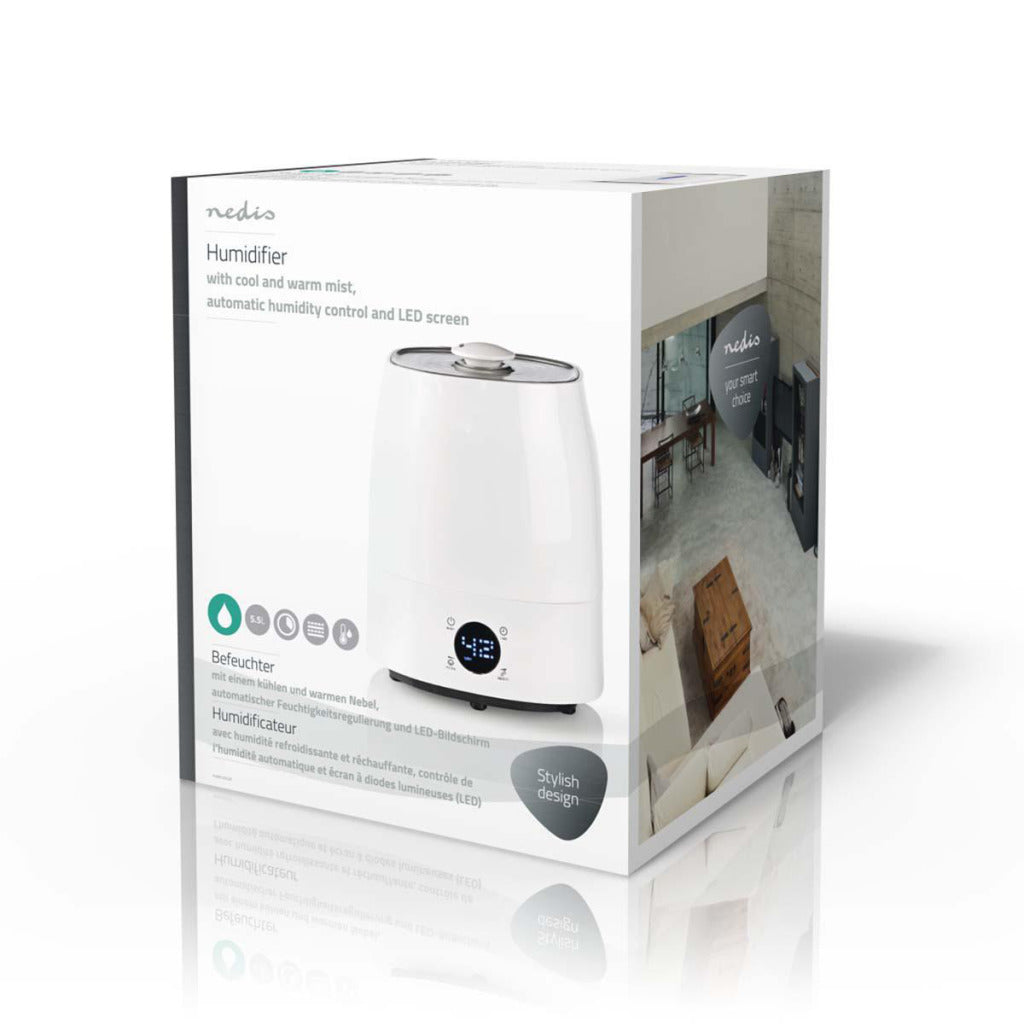 Nedis luchtbevochtiger | 110 w | met koele en warme mist | 5.5 l | grijs wit | 1 stuks - humi120cwt humi120cwt