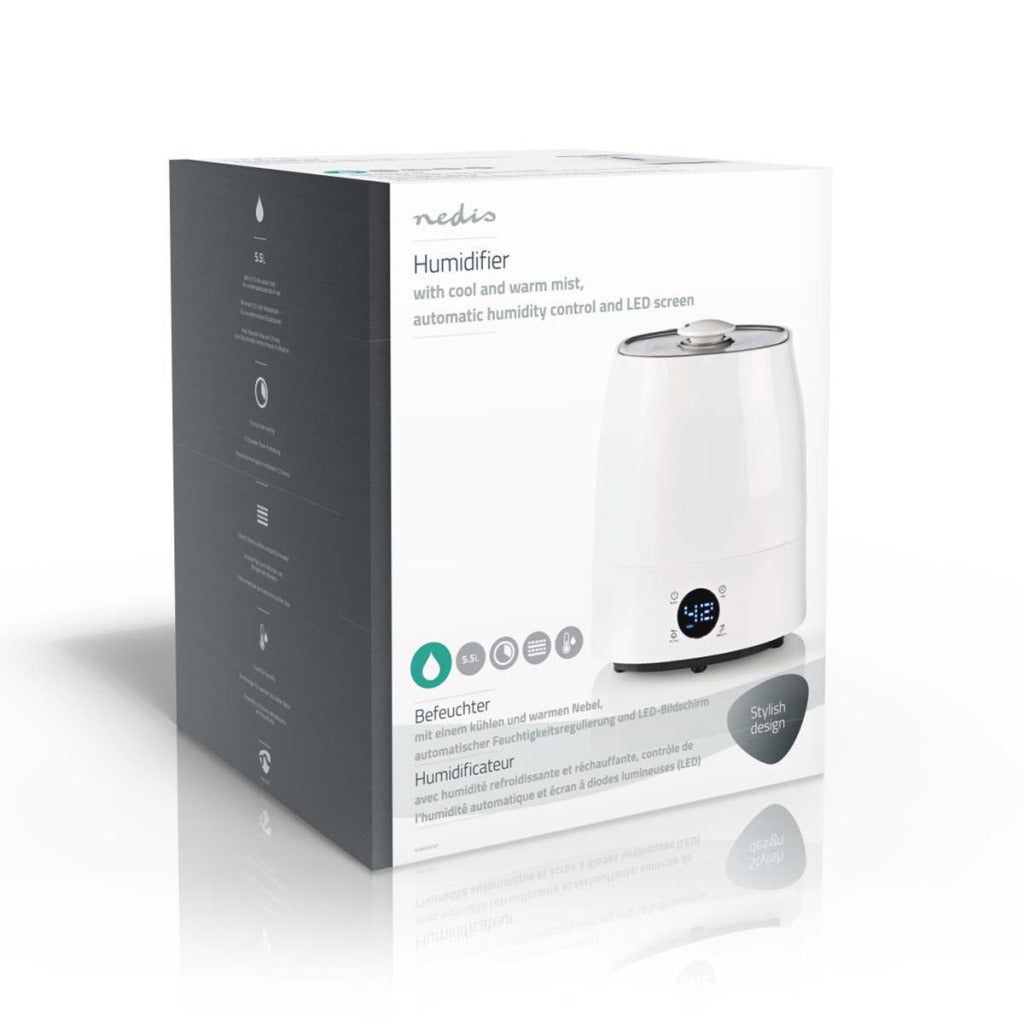 Nedis luchtbevochtiger | 110 w | met koele en warme mist | 5.5 l | grijs wit | 1 stuks - humi120cwt humi120cwt