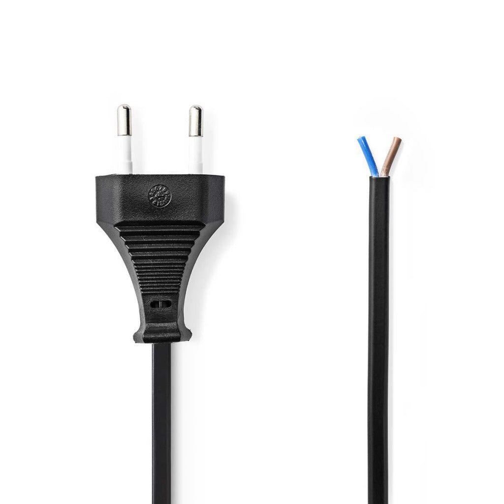 Nedis PCGP11700BK20 Netzkabel mit Eurostecker – offenes Kabelende, 2,0 m, schwarz