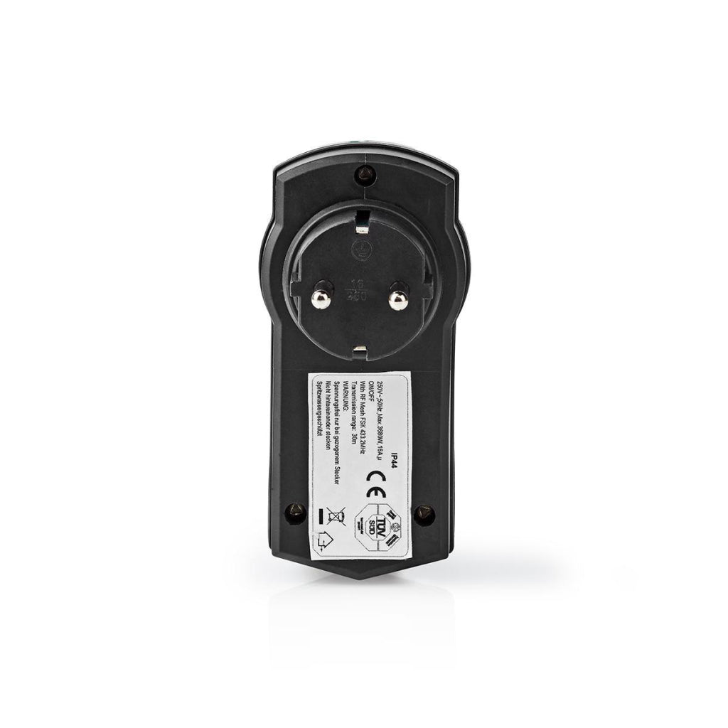 Nedis RFPOM120FBK RF Smart Plug für den Außenbereich, IP44, Ein/Aus-Funktion, RF Mesh Range Extender, Schuko Typ F, 3680 W