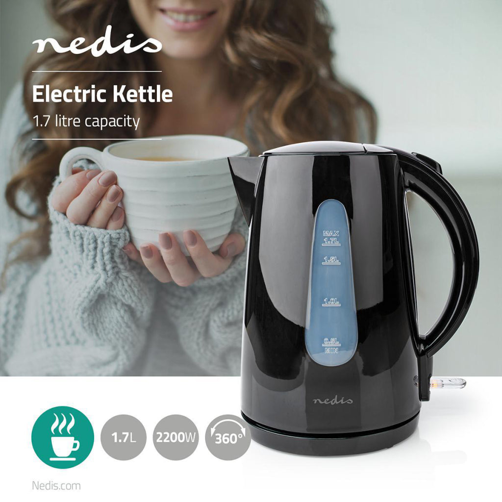 Nedis waterkoker | 1.7 l | kunststof | zwart | 360 graden draaibaar | 1 stuks - kawk130ebk kawk130ebk