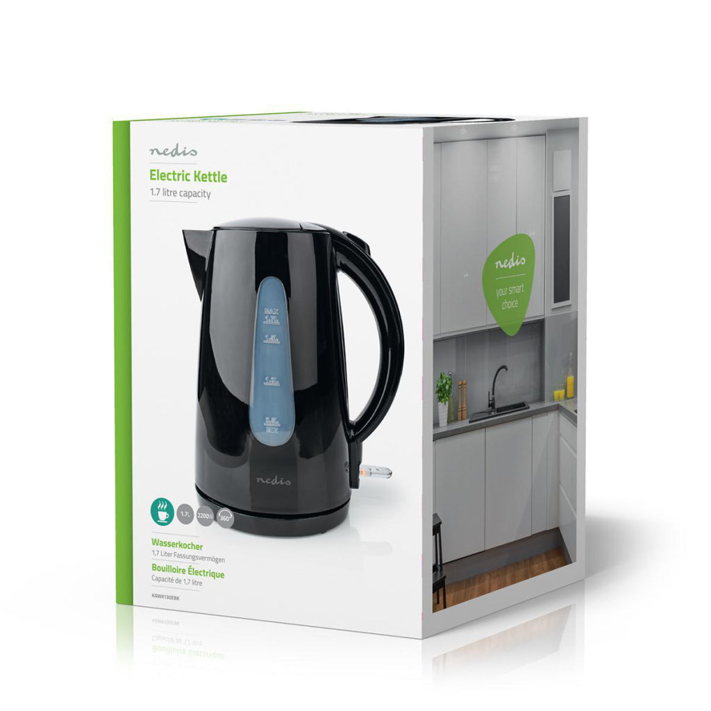 Nedis waterkoker | 1.7 l | kunststof | zwart | 360 graden draaibaar | 1 stuks - kawk130ebk kawk130ebk