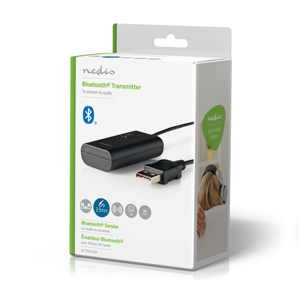 Nedis bluetooth®-zender | 1x aux 1x usb | sbc | zwart | 1 stuks - bttr050bk bttr050bk