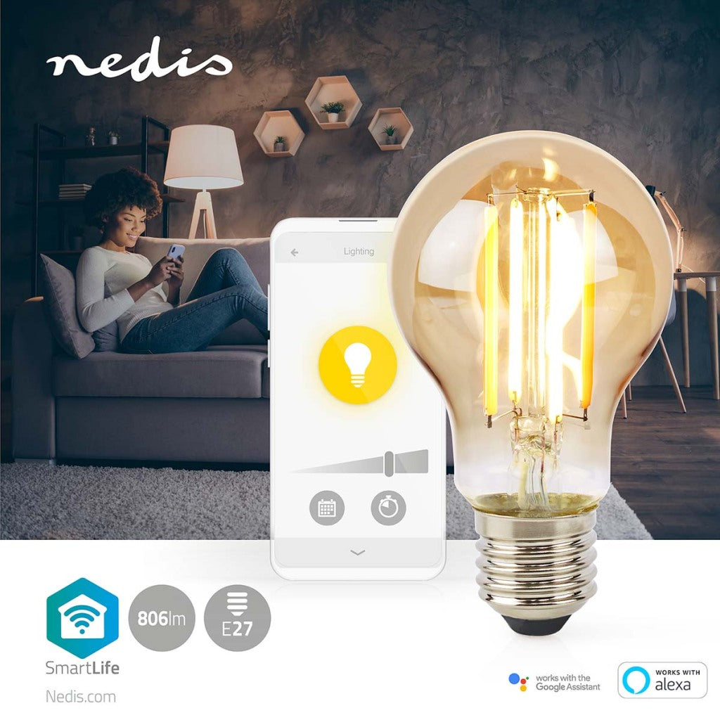 Nedis WiFiLRF10A60 SmartLife LED-Filamentlampe Wi-Fi E27 806 lm 7 W Warmweiß Glas Android iOS Birne