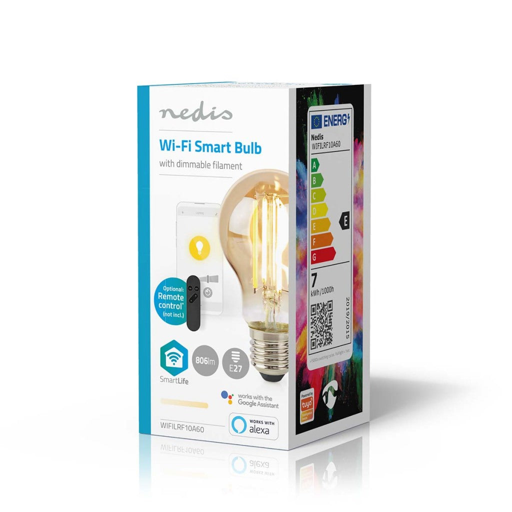 Nedis WiFiLRF10A60 SmartLife LED-Filamentlampe Wi-Fi E27 806 lm 7 W Warmweiß Glas Android iOS Birne