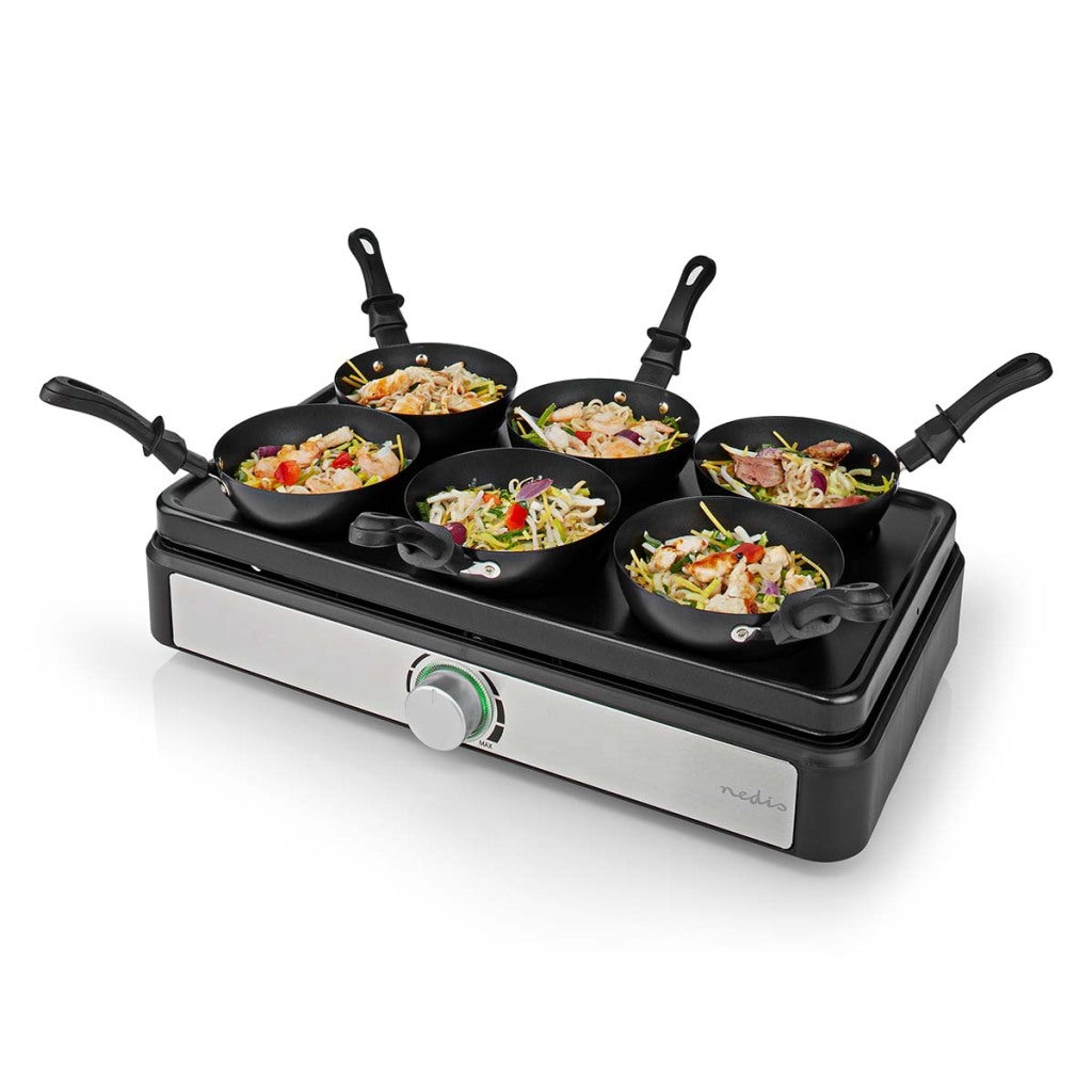 Nedis Fcra310fbk6 Party Wok Set Grill 6 Personen Spatel-Temperatur-Einstellung Anti-Stick niedriger Rechteck
