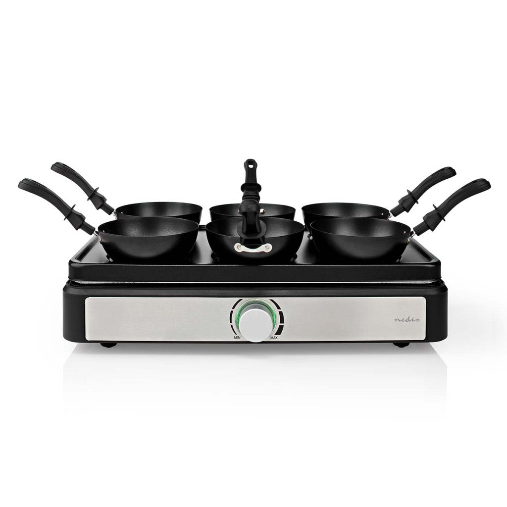Nedis Fcra310fbk6 Party Wok Set Grill 6 Personen Spatel-Temperatur-Einstellung Anti-Stick niedriger Rechteck