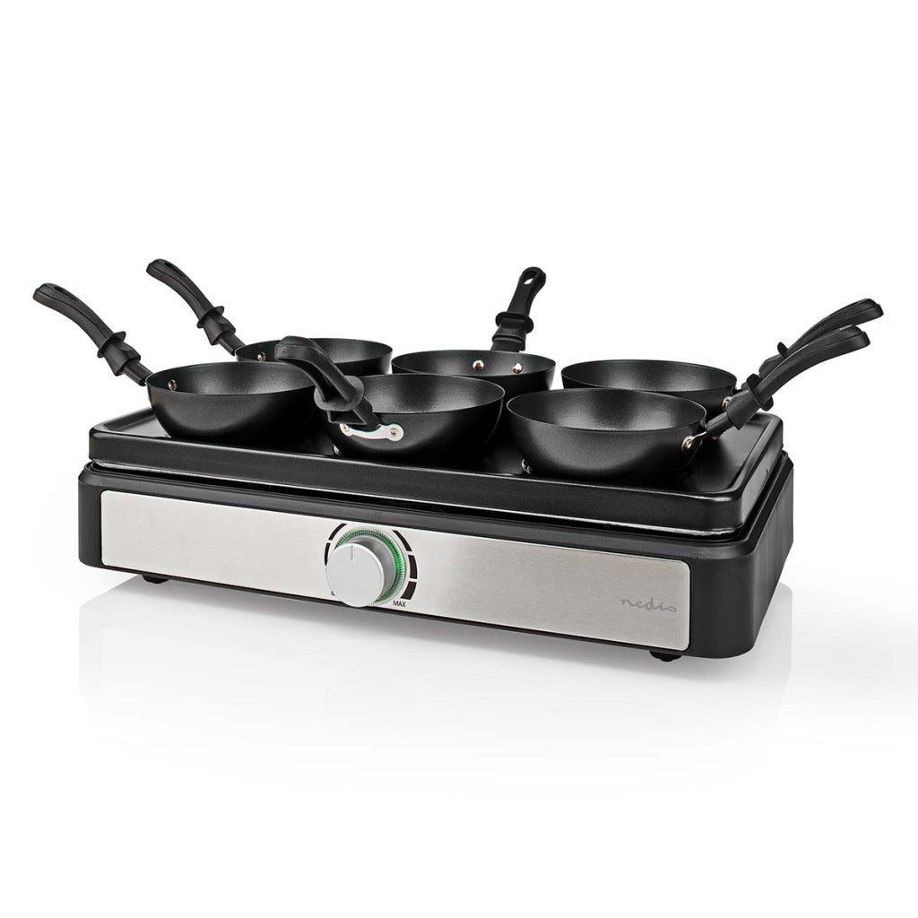 Nedis Fcra310fbk6 Party Wok Set Grill 6 Personen Spatel-Temperatur-Einstellung Anti-Stick niedriger Rechteck